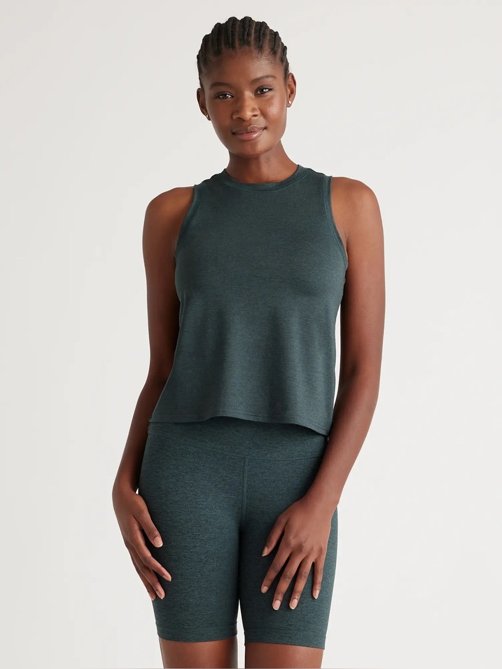 Quince Tank Top Womens M Flowknit Breeze High Neck  Boxy Gym Training Yoga Green